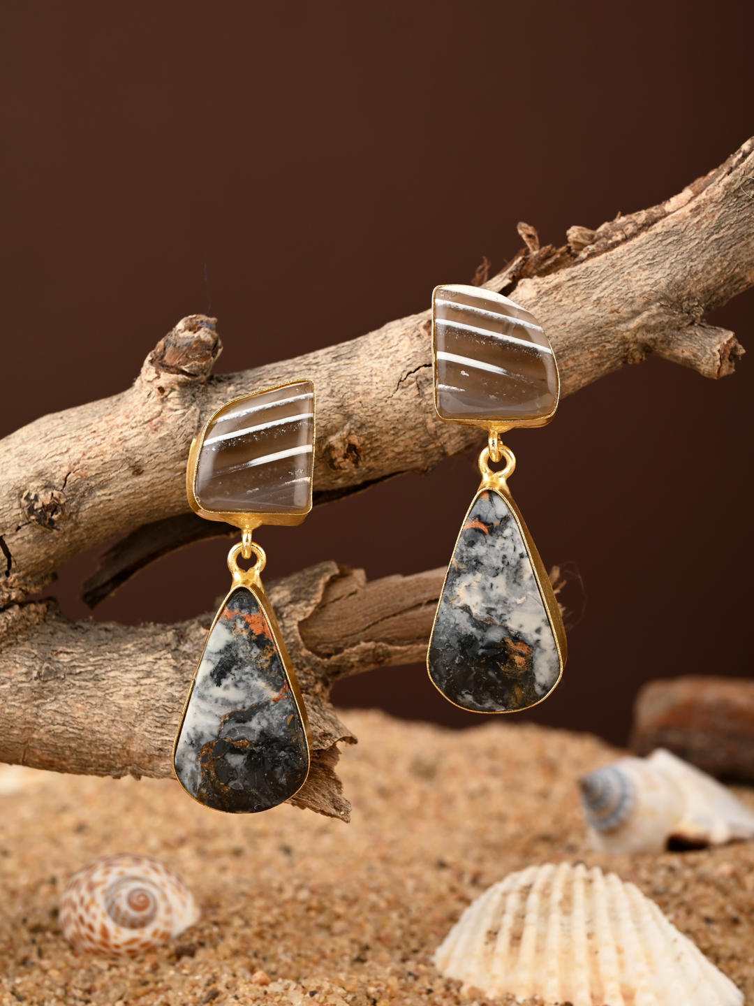 Smoky Pebble Stone Earrings