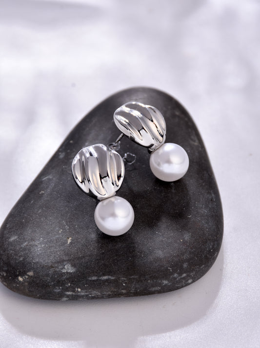 Silver Studs with Pearl Drop
