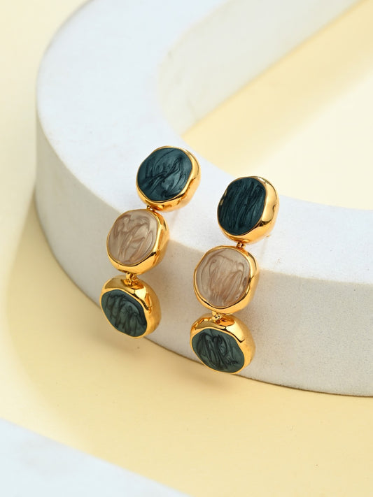 Blue & Beige Textured Drop Earrings - Reenisaa