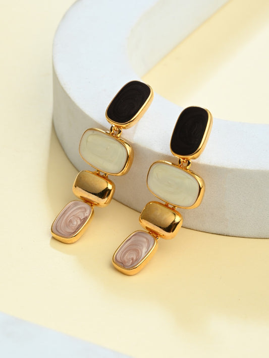 Black & Ivory Layered Drop Earrings - Reenisaa