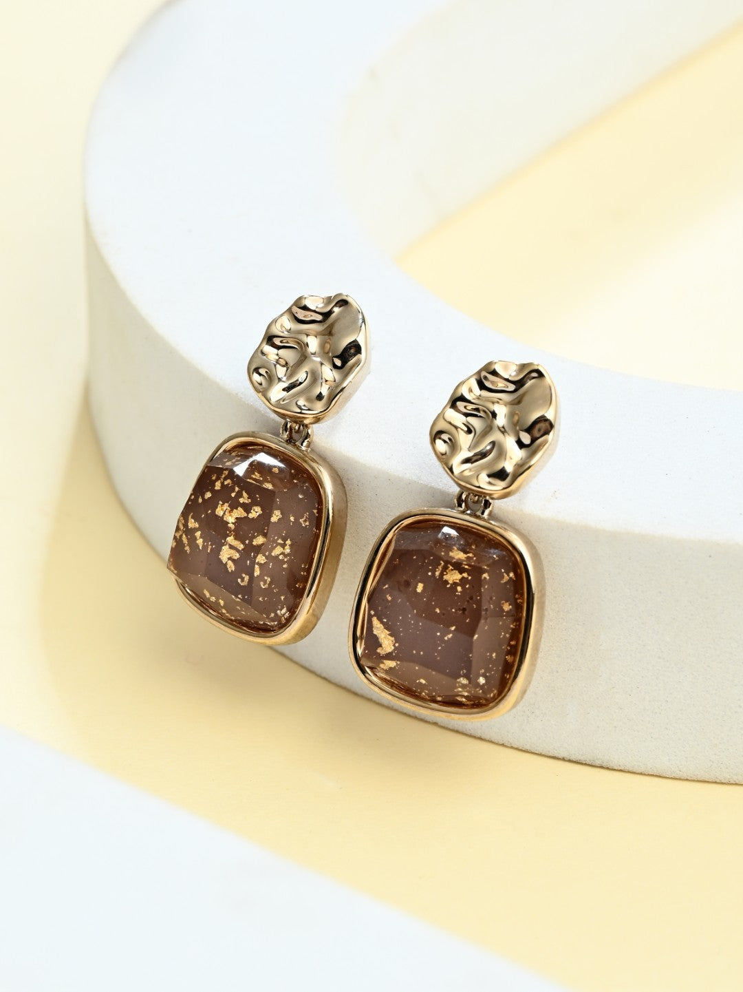 Brown & Gold Textured Statement Earrings