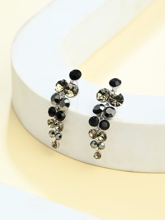 Black & Crystal Stone Drop Earrings - Reenisaa