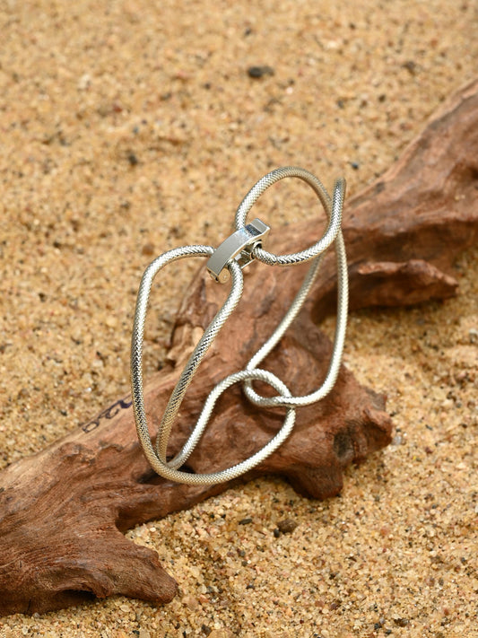Abstract Loop Silver-Tone Statement Bangle