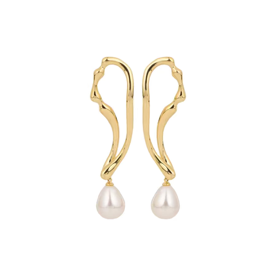 Geometric Pearl Drop Earring