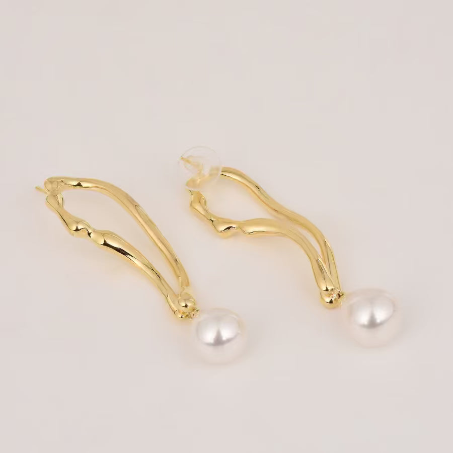 Geometric Pearl Drop Earring