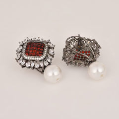 Radiant Red Pearl Drop Earrings