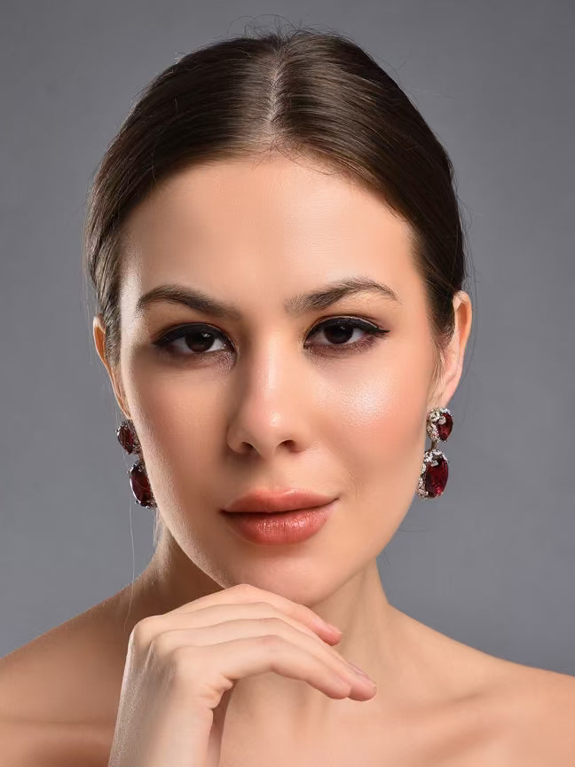 Ruby Red Rhinestone Earrings
