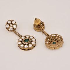 Kundan Emerald Blossom Drops