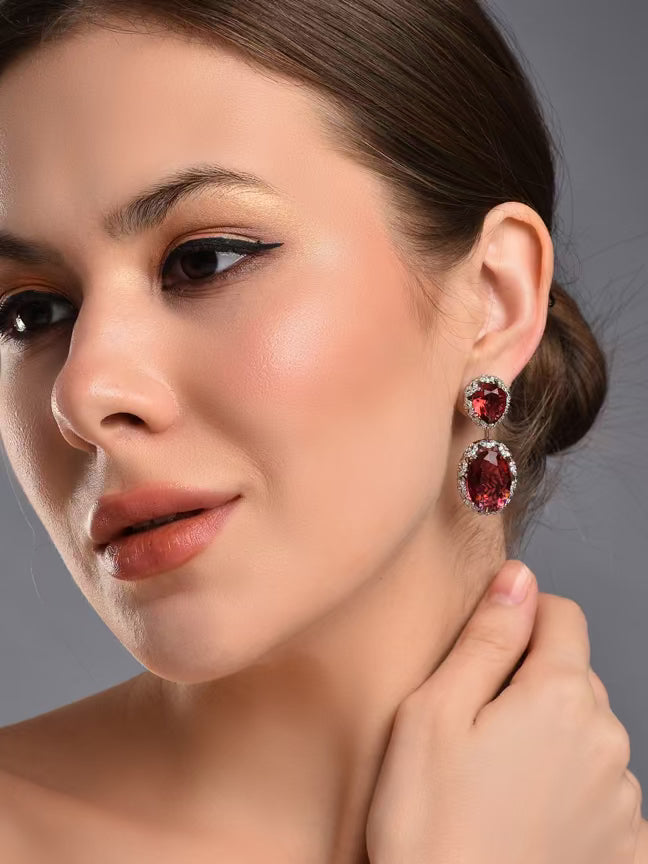 Ruby Red Rhinestone Earrings