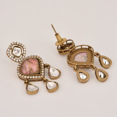 Pink Kundan Drop Earring