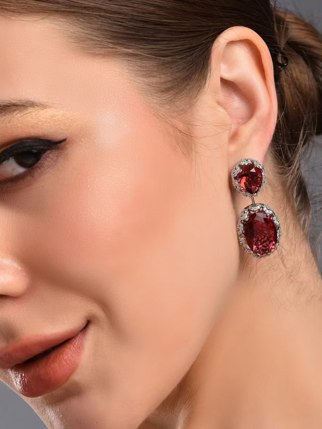 Ruby Red Rhinestone Earrings