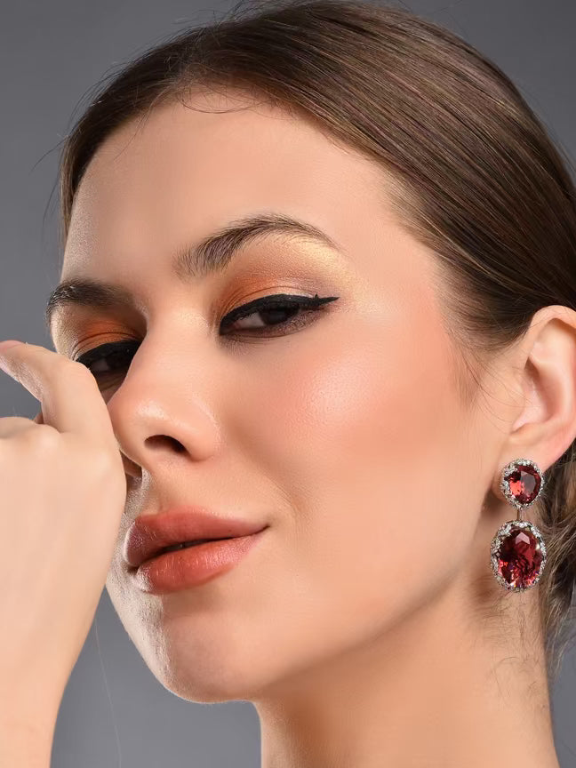Ruby Red Rhinestone Earrings