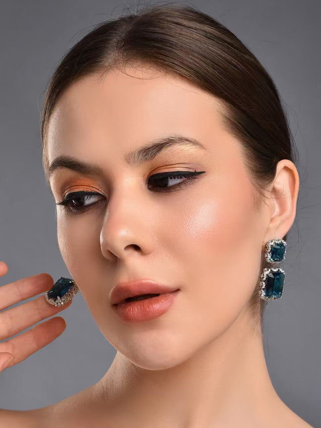 Sparky Blue  Rhinestone Halo Earrings