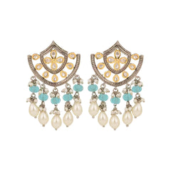 Regal Kundan Pearl & Blue Chandelier Earrings