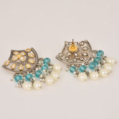 Regal Kundan Pearl & Blue Chandelier Earrings