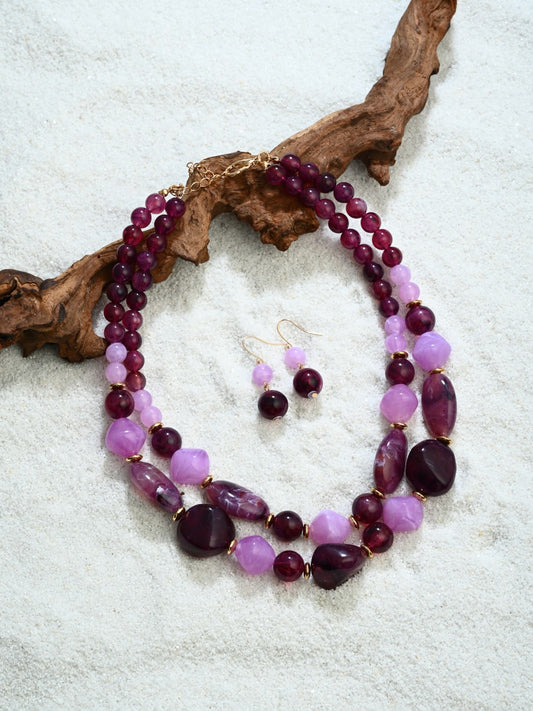 Purple Beaded Layered Necklace Set - Reenisaa