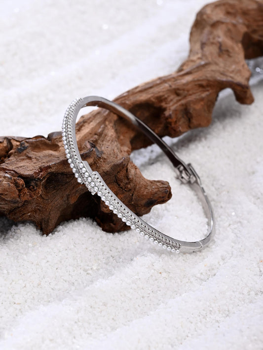 PearlGlow Silver Dual-Row Bangle