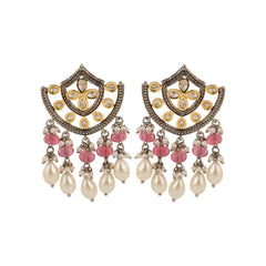 Regal Kundan Pearl & Ruby Chandelier Earrings