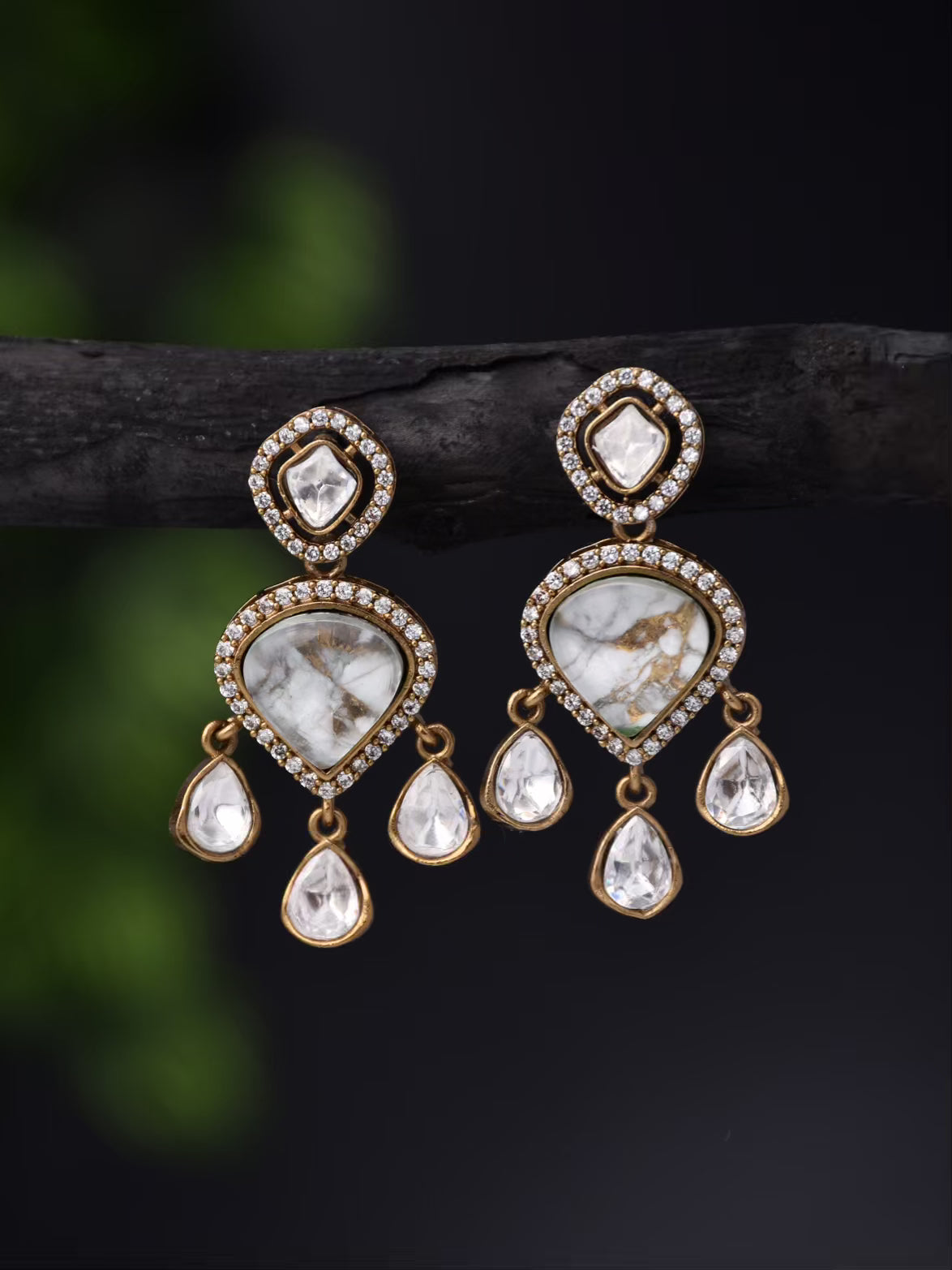 White Kundan Drop Earring