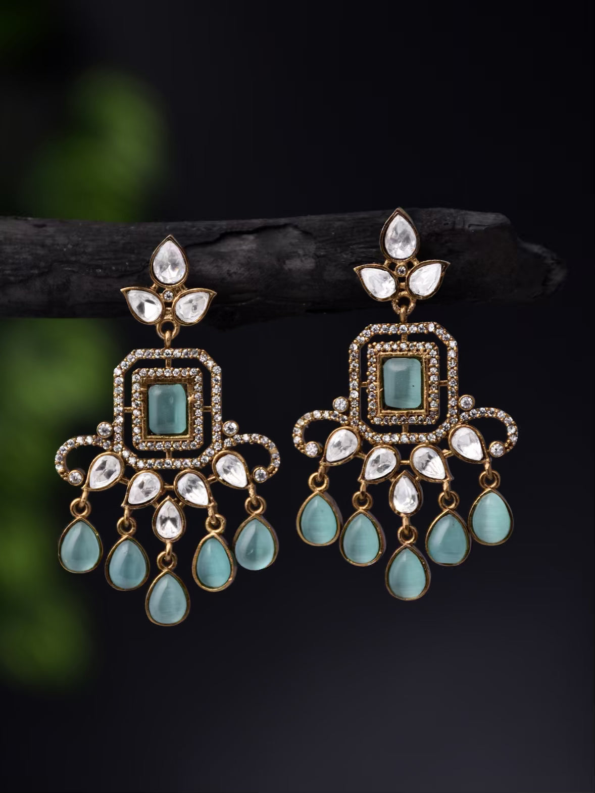 Sage Green Kundan Drop Earring