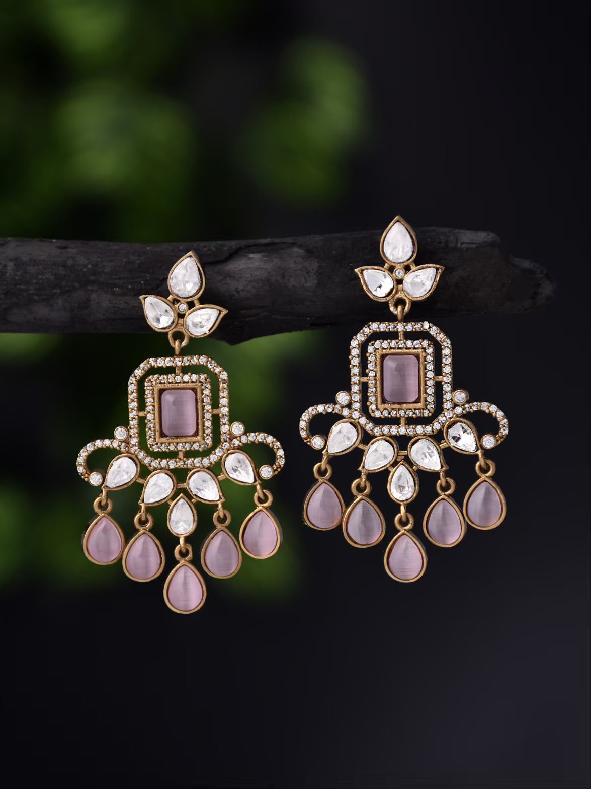 Pink Kundan Drop  Earring