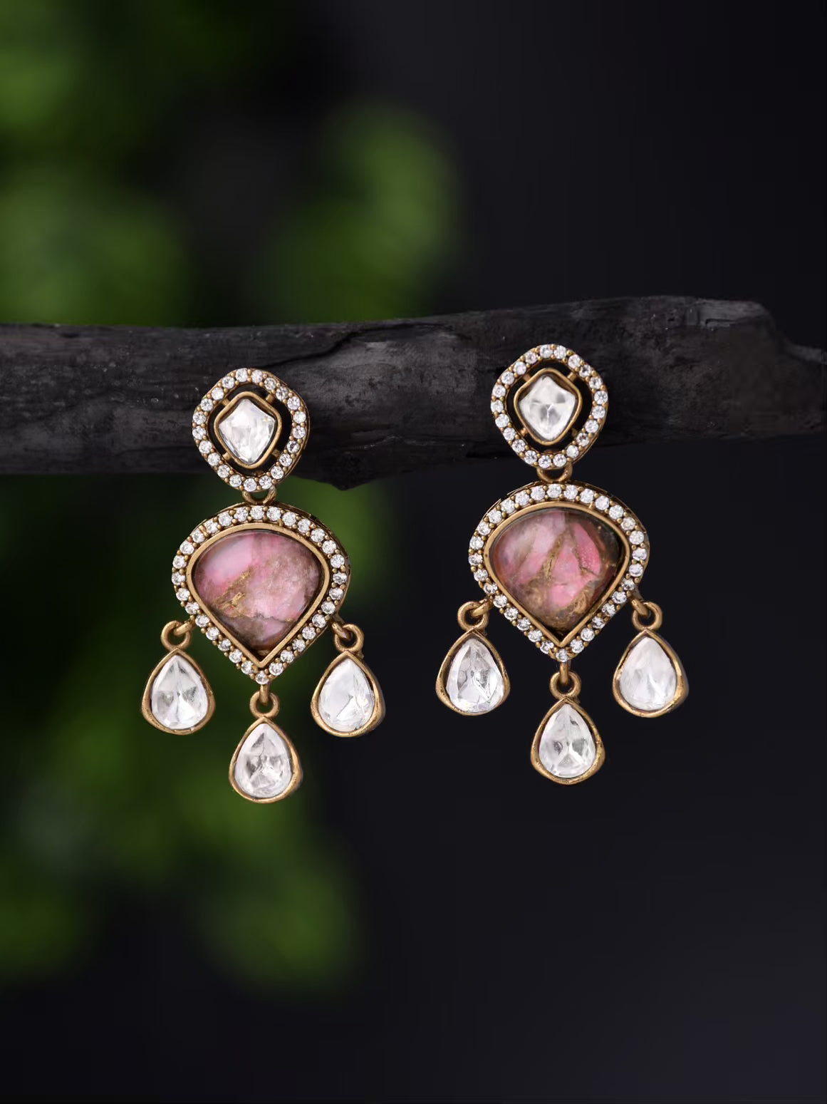 Pink Kundan Drop Earring