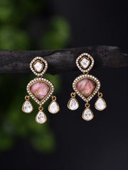 Pink Kundan Drop Earring