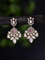 Rose-Tone Kundan Drop Earrings
