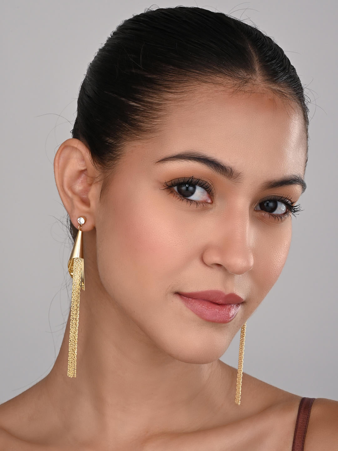 Celeste Golden Tassel Chain Earrings