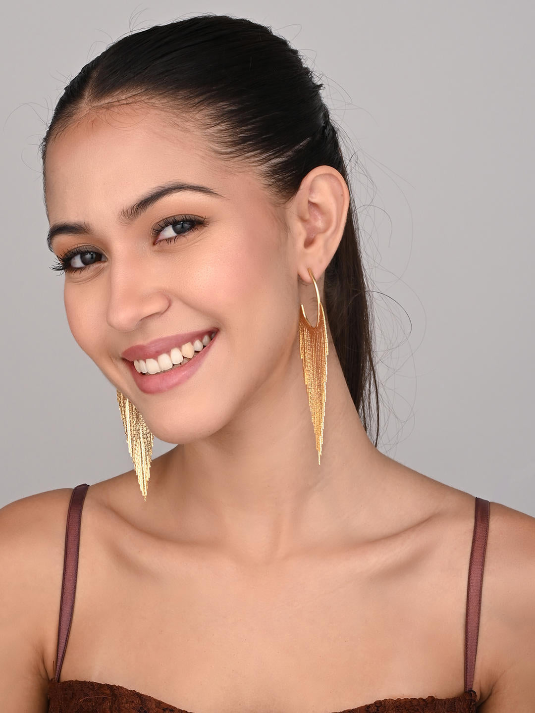 18k Gold Plated Cascade Fringe Hoop Earrings