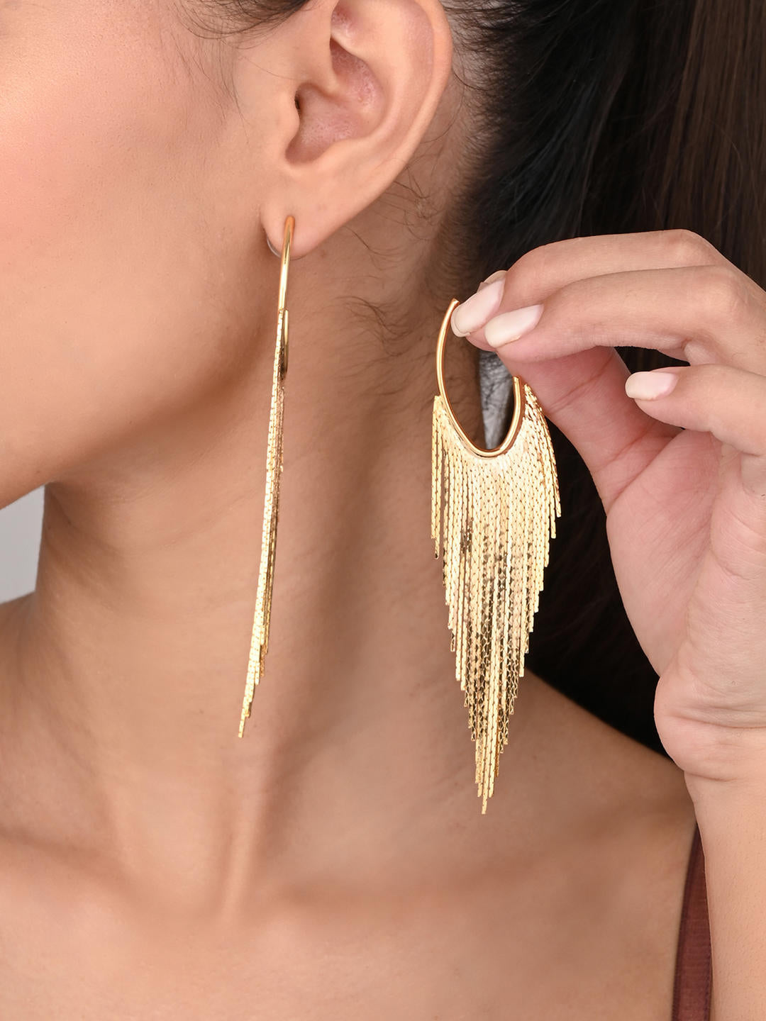 18k Gold Plated Cascade Fringe Hoop Earrings