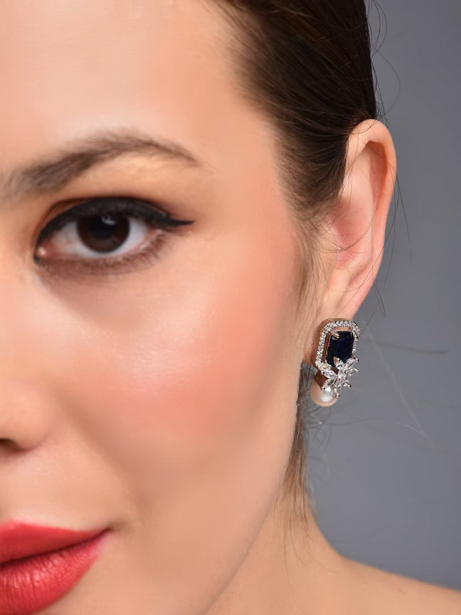 Sapphire Blue Pearl Stud Earring