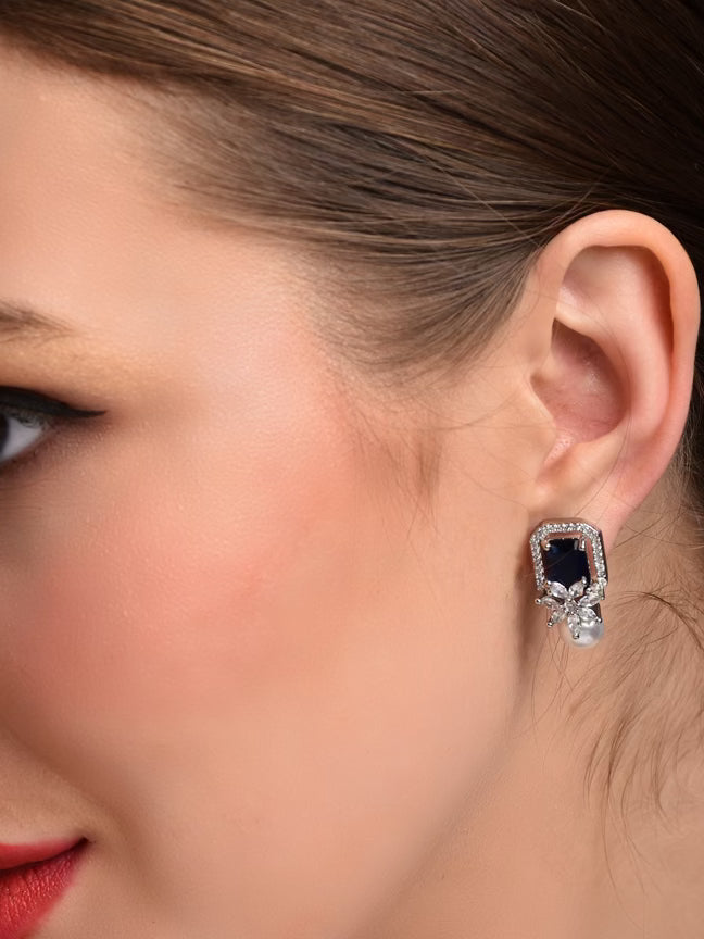 Sapphire Blue Pearl Stud Earring
