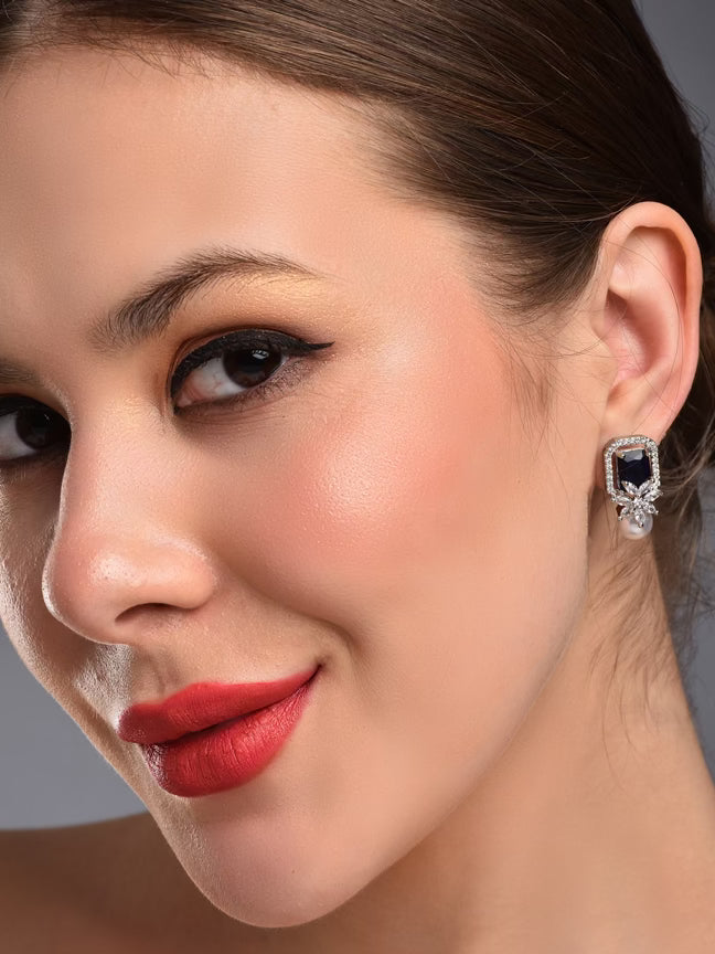 Sapphire Blue Pearl Stud Earring