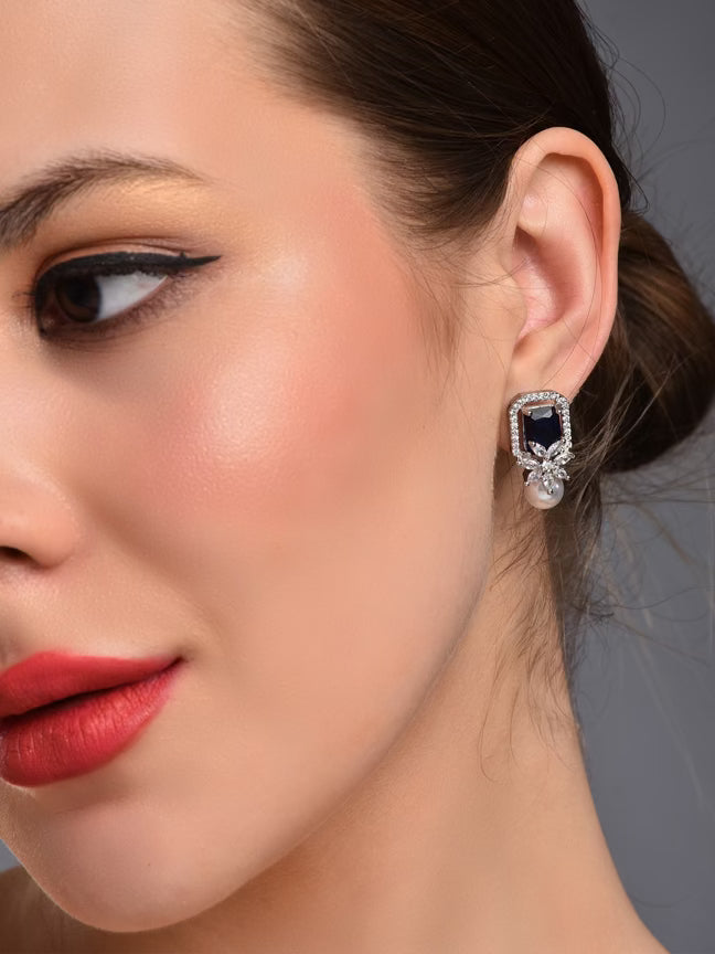 Sapphire Blue Pearl Stud Earring