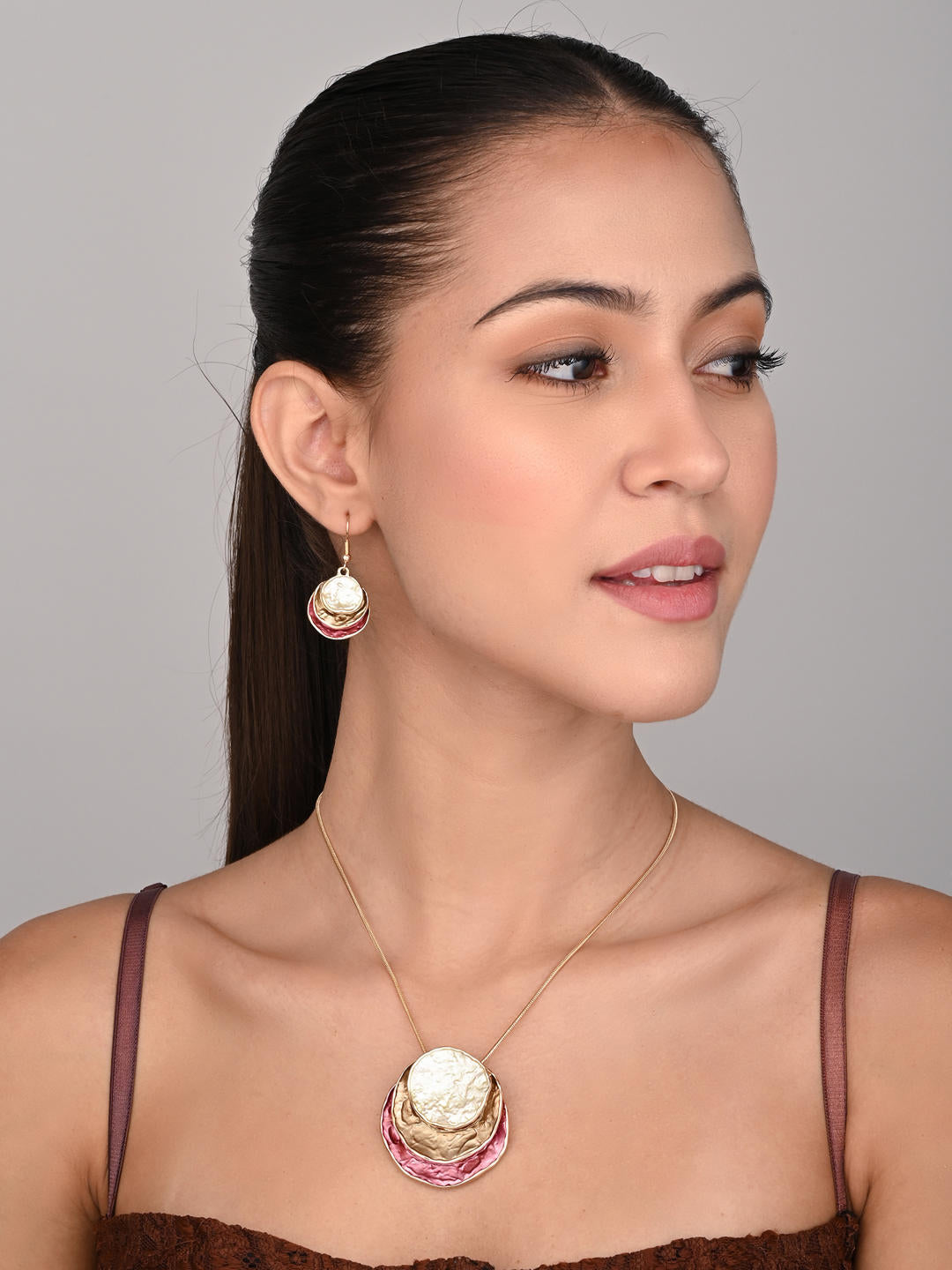 Pink Luna Eclipse Layered Pendant Necklace Set