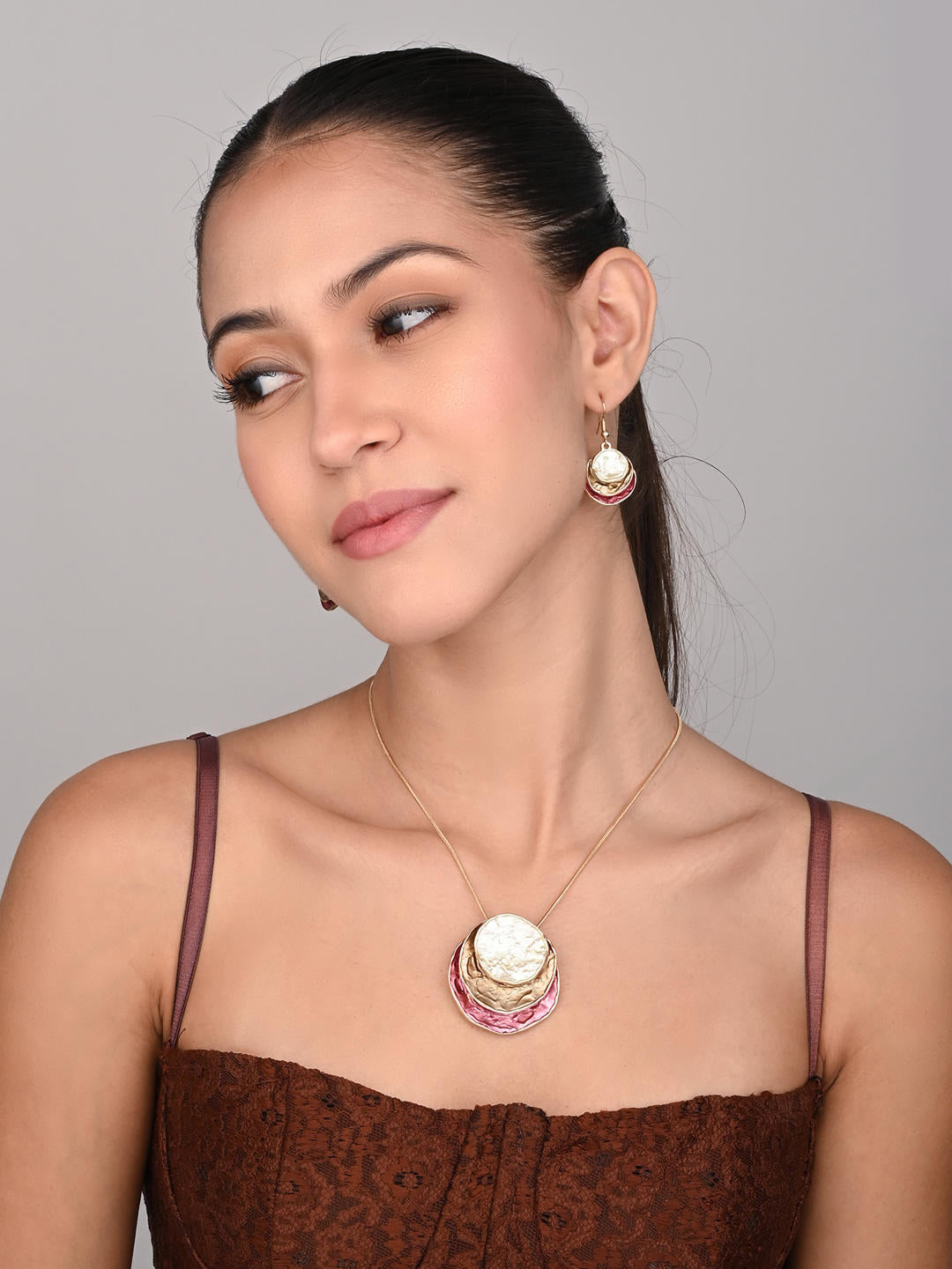 Pink Luna Eclipse Layered Pendant Necklace Set