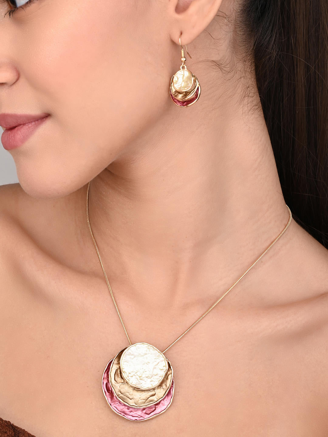 Pink Luna Eclipse Layered Pendant Necklace Set