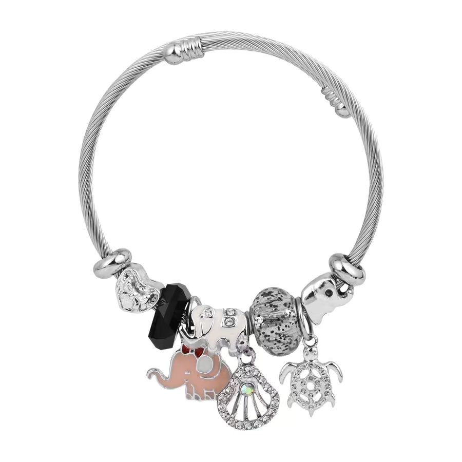 Black & White Charm Adjustable Bangle