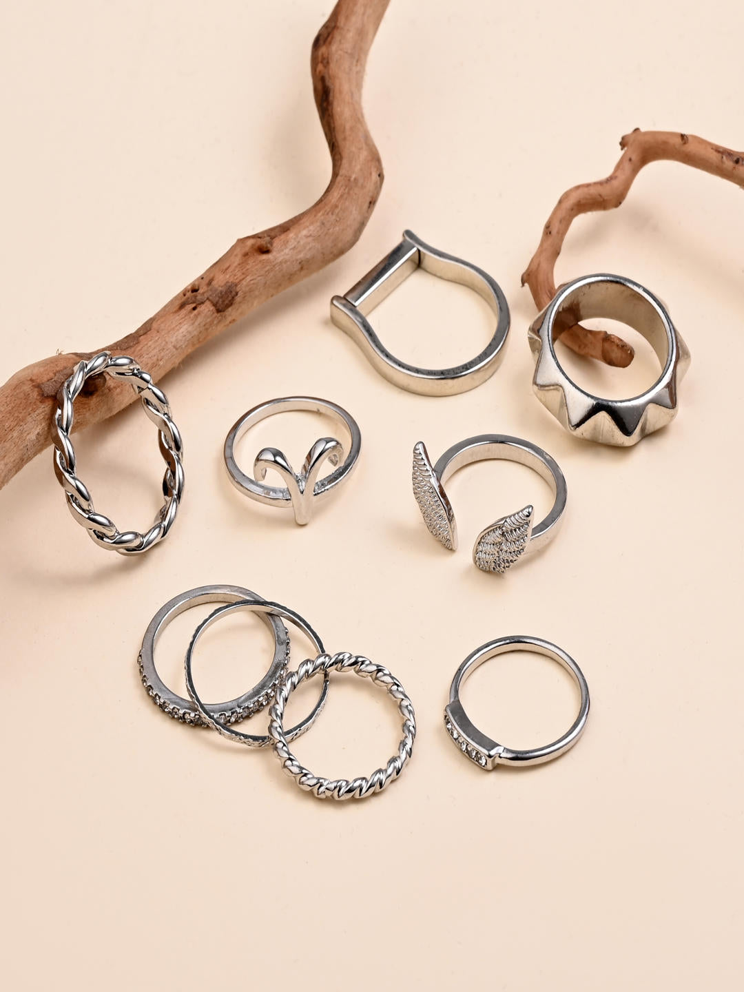 Silver Sculpt Adjustable Stack Ring Set