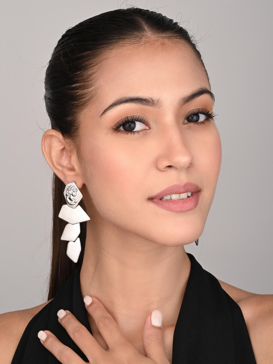 Athena Silver Geometric Drop Earrings