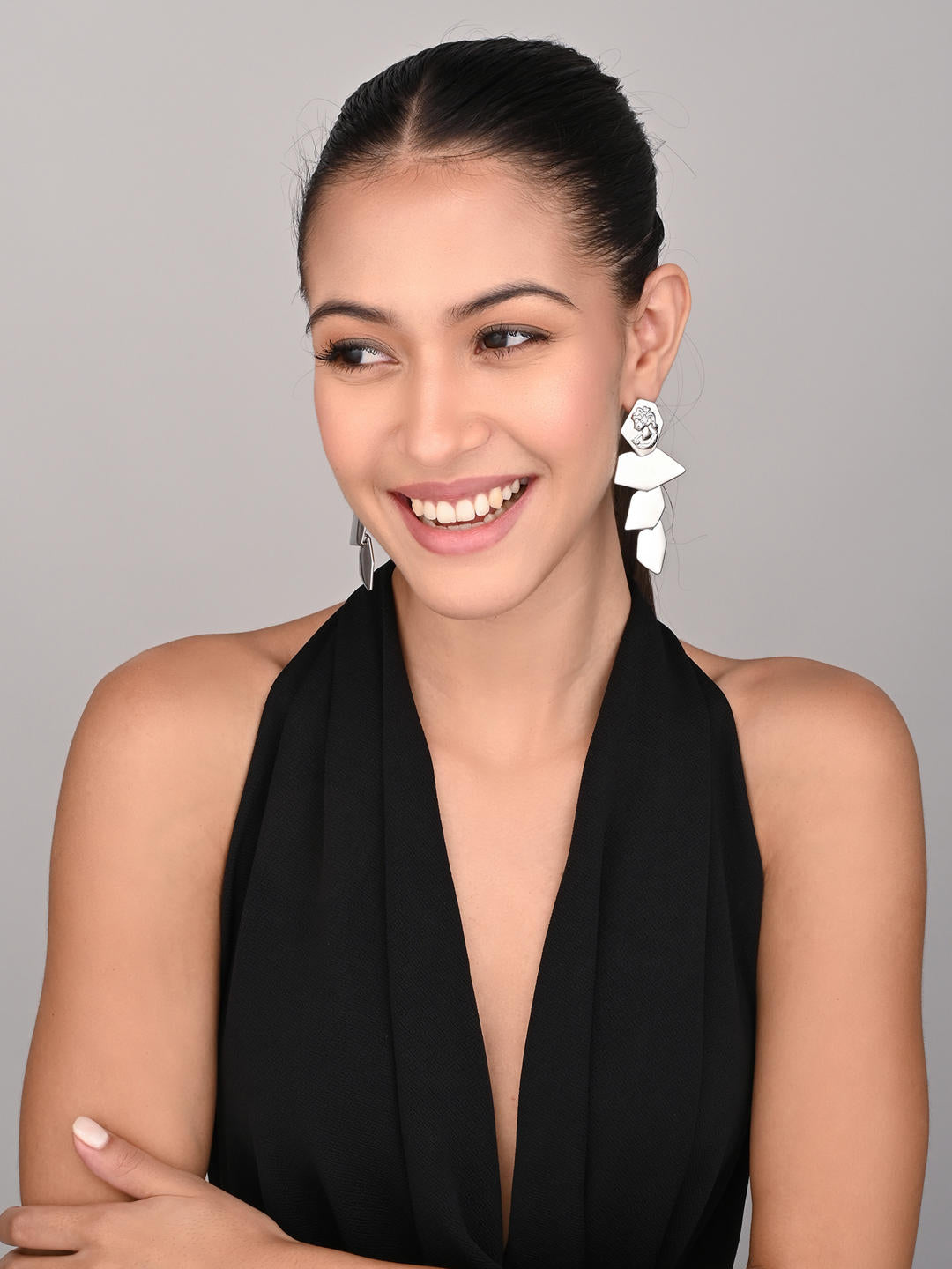 Athena Silver Geometric Drop Earrings