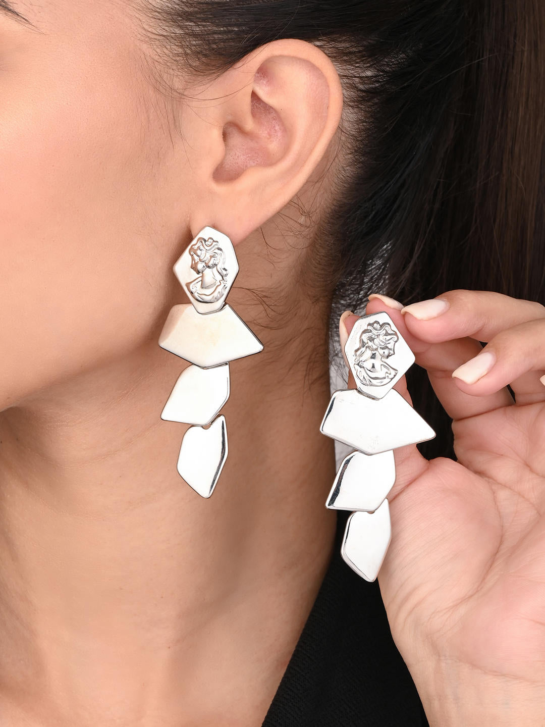 Athena Silver Geometric Drop Earrings
