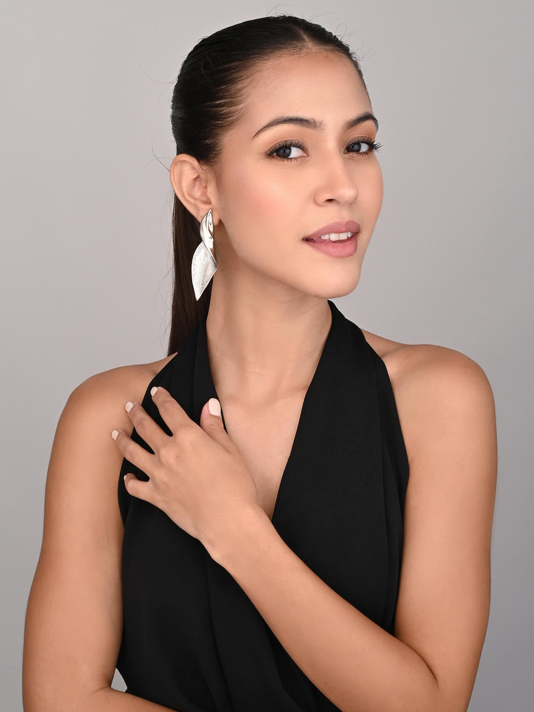 Silver Twirl Leaf Shape Earring