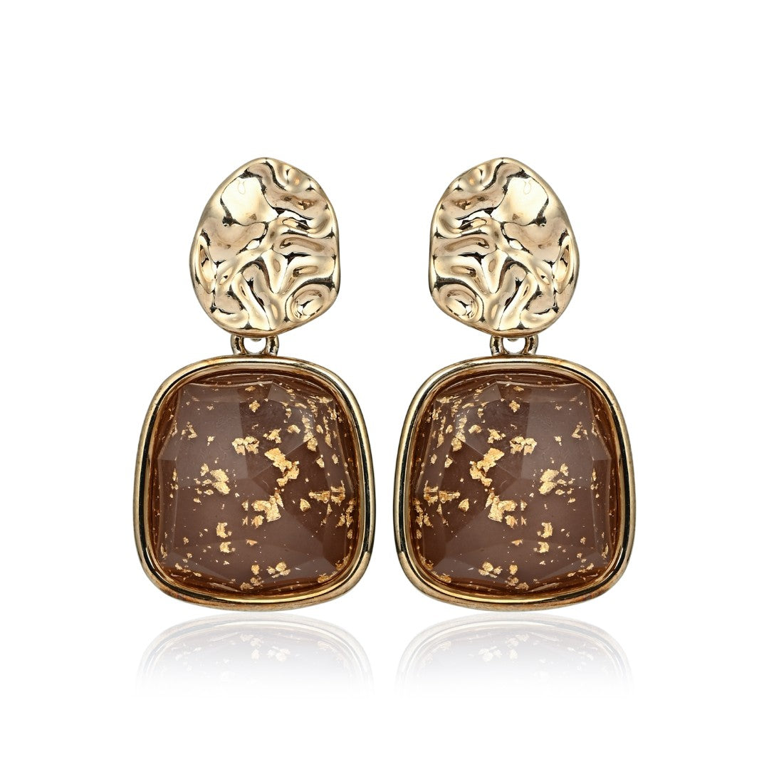 Brown & Gold Textured Statement Earrings