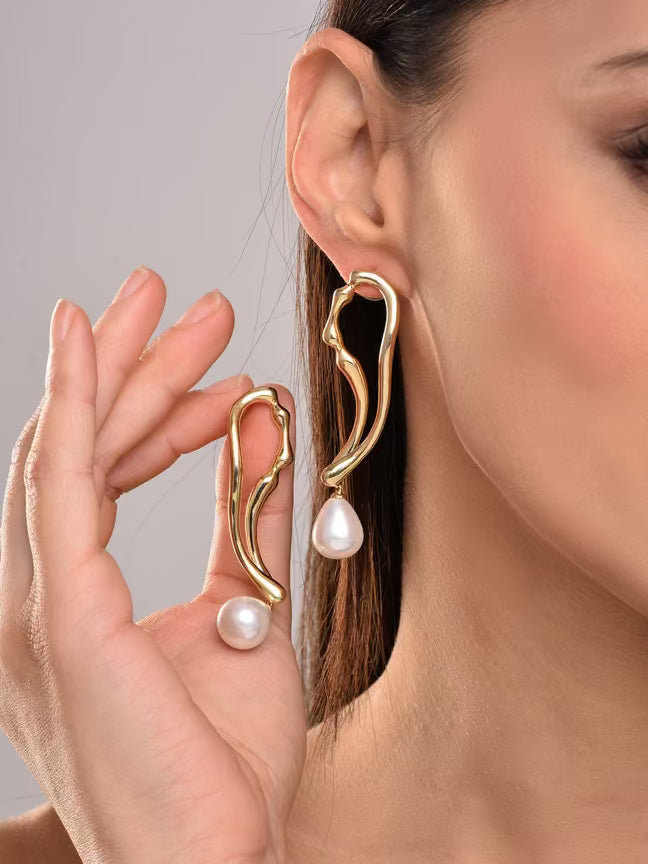 Geometric Pearl Drop Earring