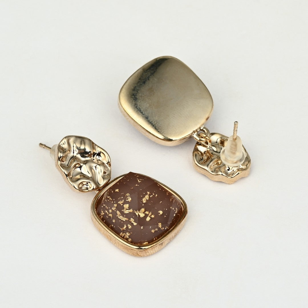 Brown & Gold Textured Statement Earrings