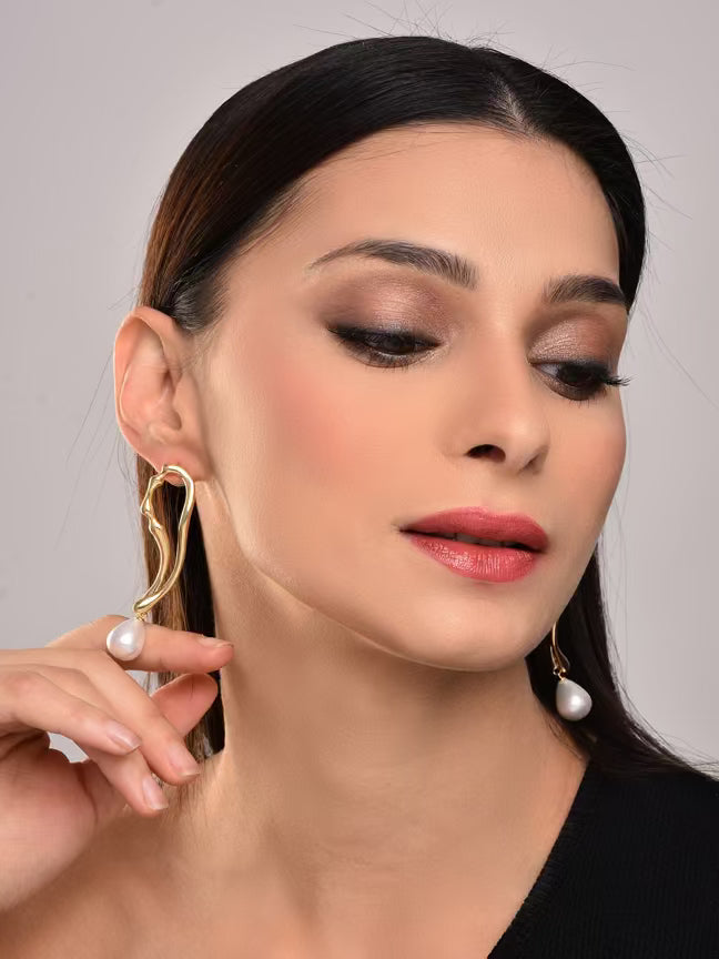 Geometric Pearl Drop Earring