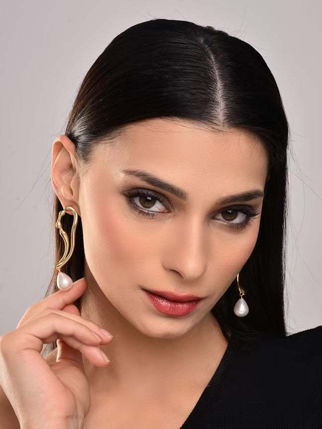 Geometric Pearl Drop Earring