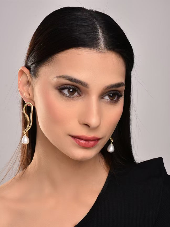 Geometric Pearl Drop Earring